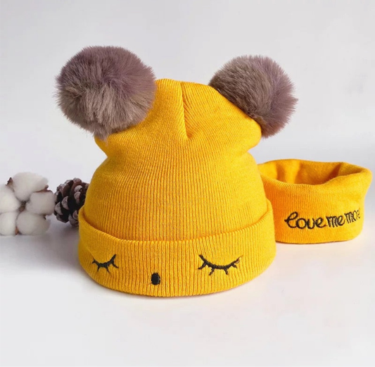 Kids winter hat and scarf set (Yellow)
