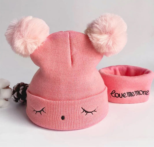 Kids winter hat and scarf set (Pink)