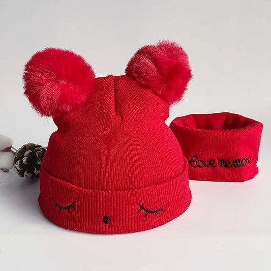 Kids winter hat and scarf set(Red)